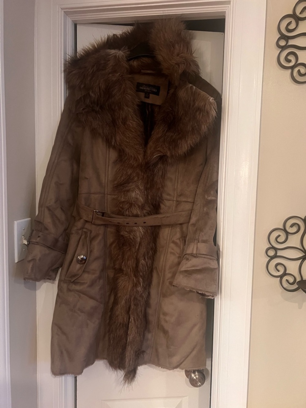 Fabulous Furs Brown Faux-Fur Trim Belted Trench Coat